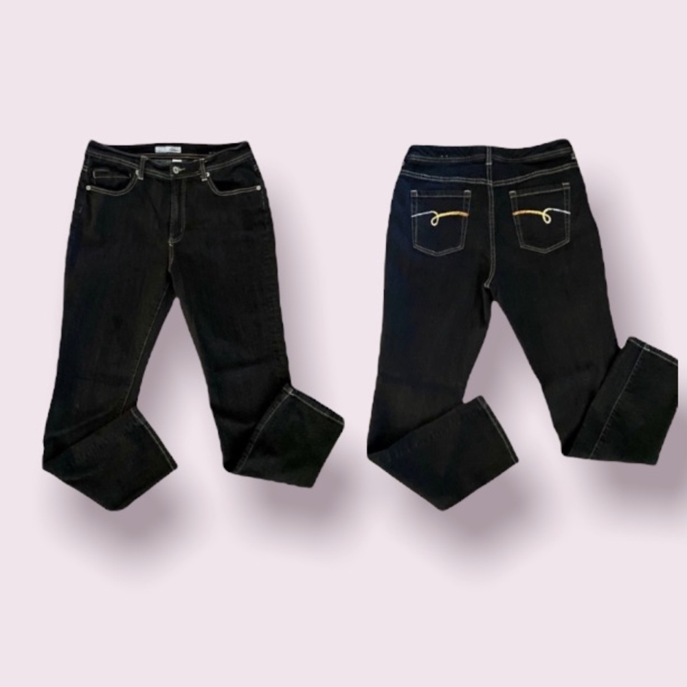 Chico’s Platinum Denim Abalone Straight Leg Jeans with Bling Pockets